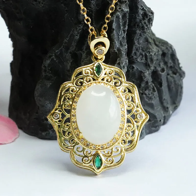 White Jade Vintage Pendant with Sterling Silver Needle