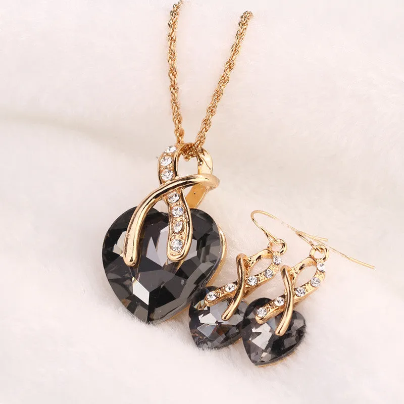 Women Wedding Accessories African Beads Jewelry Set Costume 18K Gold Plated nigerian Sapphire Crystal Love Necklace Earring Sets